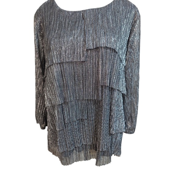 CJ Banks Plus Size X Silver Metallic Tiered Tunic Top | Pleated Glam 14 W - Picture 3 of 9